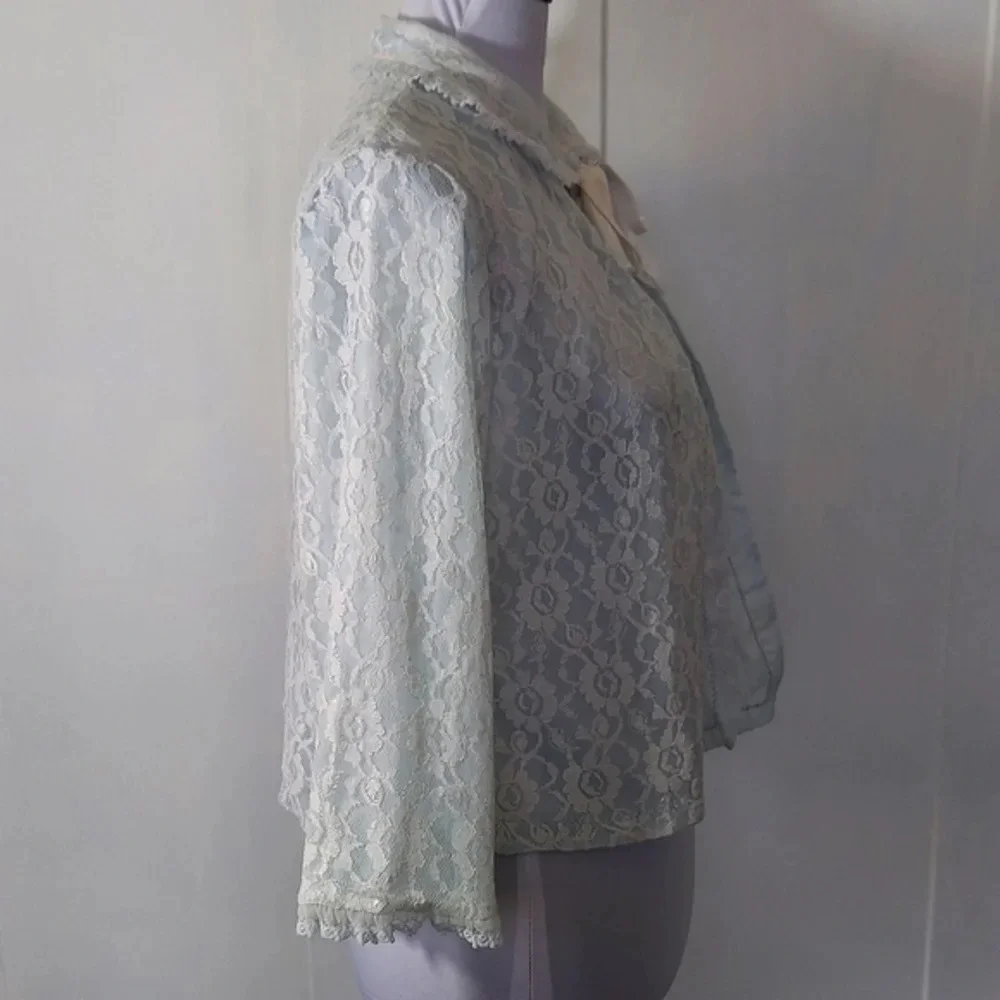 Baby Blue Lace‎ Open Front Bed Jacket white ribbon ties